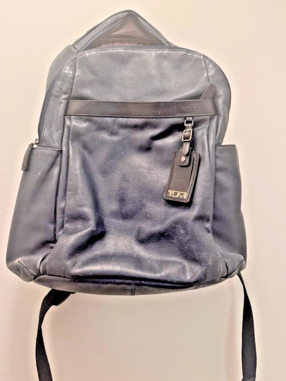 TUMI Clayton Leather Backpack Navy Black Alpha Bravo Style Laptop Travel Bag